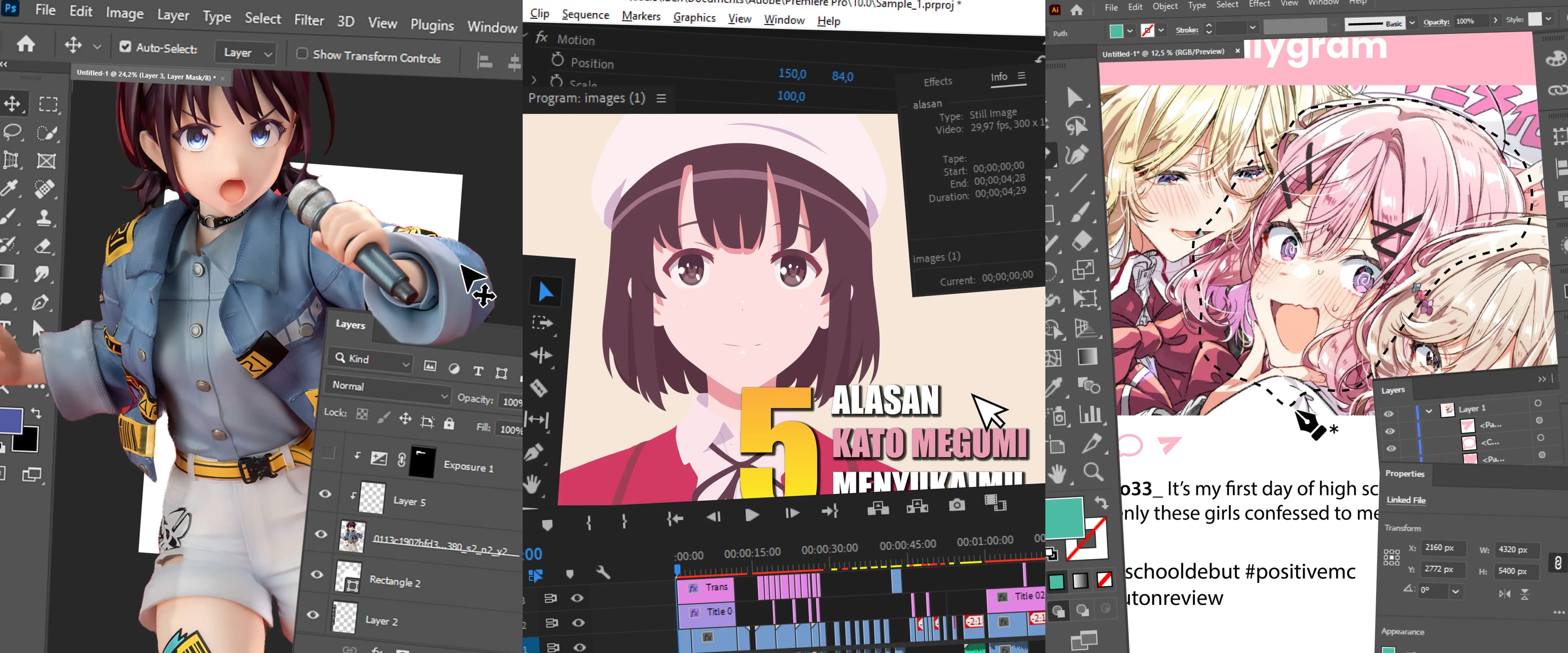 A Photoshop workspace mid-edit, the layers panel open over a poster design